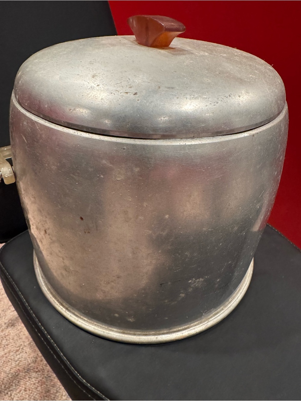 Vintage Aluminum Ice Bucket with Amber Knob